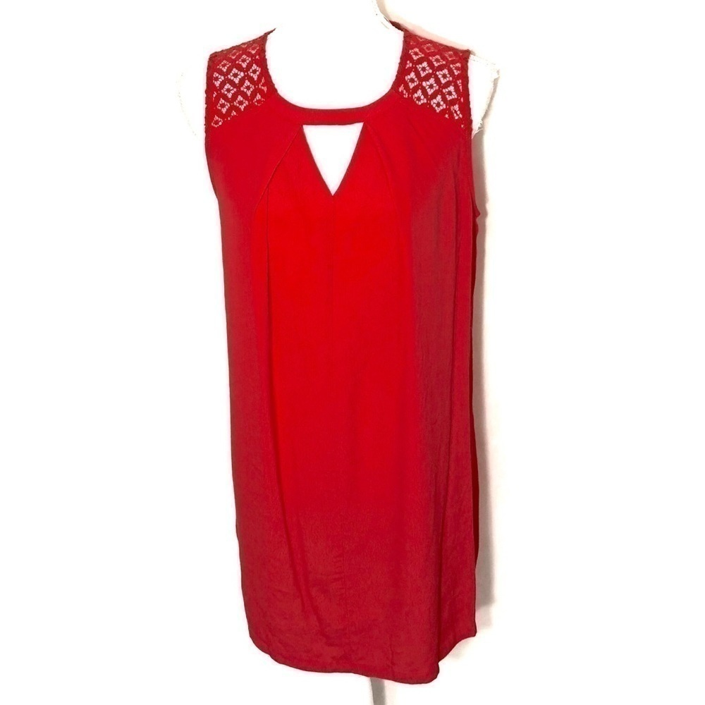 Skies Are Blue Shift Dress XS Red Lace Sleeveless Mini Midi Christmas Holiday